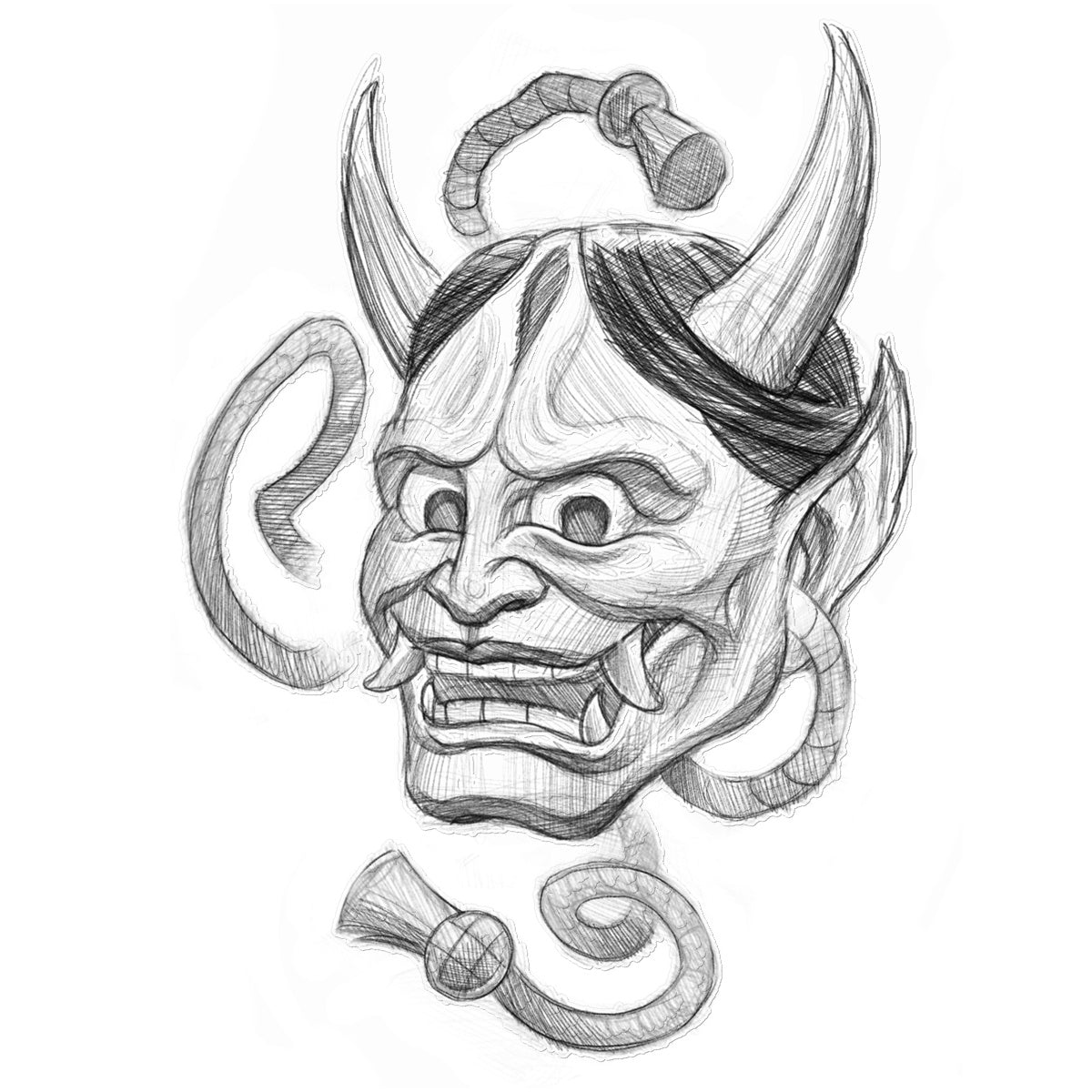 Hannya Sketch (Black) Temporary Tattoo - Tattoo Product